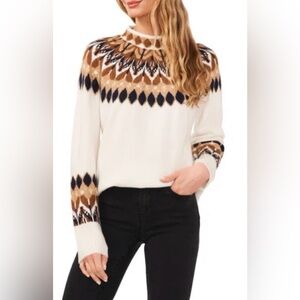 ❄️NWT❄️ CeCe Fair Isle Funnel Neck Sweater, Antique White, Size XS